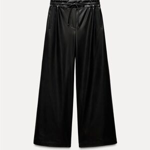 ZARA Black Wide Leg faux leather Pants
